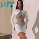 Lunivop Fashion Sexy Hollow Out Bodycon Diamond Women White Bandage Dress Vestidos De Fiesta
