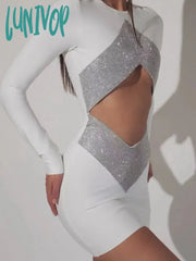 Lunivop Fashion Sexy Hollow Out Bodycon Diamond Women White Bandage Dress Vestidos De Fiesta