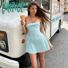 Lunivop Fashion Sexy Hot Girl Slash Neck Strapless Dress For Women Slim Fit Dot Print Lace Sweet