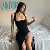 Lunivop Fashion Sexy Lace Slim Dress Women Fairycore Hotsweet Patchwork Hollow Sleeveless High