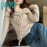Lunivop Fashion Sexy Off Shoulder Knit Sweater Women Autumn Korean Style Slim Halter Jumper