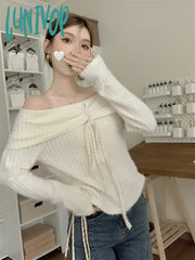 Lunivop Fashion Sexy Off Shoulder Knit Sweater Women Autumn Korean Style Slim Halter Jumper