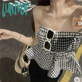 Lunivop Fashion Sexy Off Shoulder Strapless Tops Y2K Slim Waist Ruffles Vest For Women 2024 Summer