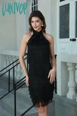 Lunivop Fashion Sexy Women Elegant Backless Tassel Bodycon Bandage Evening Dresses Birthday