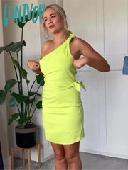 Lunivop Fashion Sleeveless Asymmetric Short Dress For Women Solid Color Pullover Knot Slim Dresses