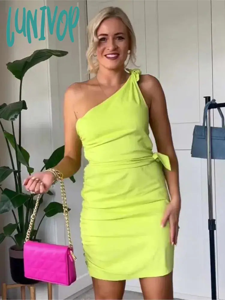 Lunivop Fashion Sleeveless Asymmetric Short Dress For Women Solid Color Pullover Knot Slim Dresses