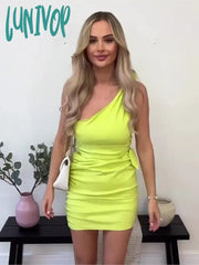 Lunivop Fashion Sleeveless Asymmetric Short Dress For Women Solid Color Pullover Knot Slim Dresses