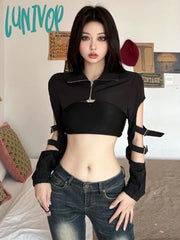 Lunivop Fashion Slim Two Pieces Set New Personality Y2K Aesthetic Hollow Out Zipper Coats + Women