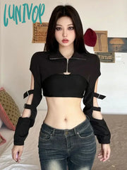 Lunivop Fashion Slim Two Pieces Set New Personality Y2K Aesthetic Hollow Out Zipper Coats + Women