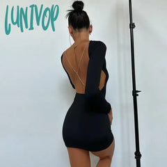 Lunivop Fashion Slinky Sexy Backless Chain Mini Dresses Party Club Outfits For Women Elegant Long
