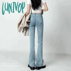 Lunivop Fashion Spring Summer Women Flared Jeans Baggy Denim Pants Bottom Straight High Waist