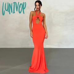 Lunivop Fashion Strapless Maxi Dress Outfits For Women Summer Sexy Backless Cut Out Club Party