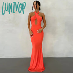 Lunivop Fashion Strapless Maxi Dress Outfits For Women Summer Sexy Backless Cut Out Club Party