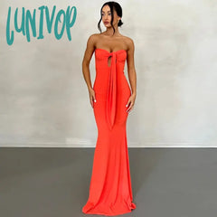Lunivop Fashion Strapless Maxi Dress Outfits For Women Summer Sexy Backless Cut Out Club Party