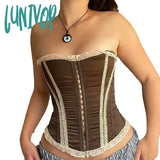 Lunivop Fashion Strapless Stitched Corset Top Women Sexy Lace Spliced Party Pins Up Tube Bustier