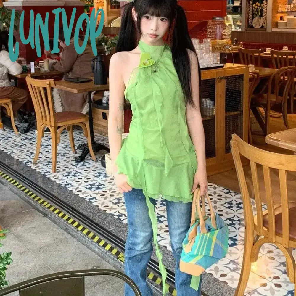 Lunivop Fashion Sweet 3D Flowear Ruffles Vest For Women Y2K Sexy Off Shoulder Slim Fit Tank Top