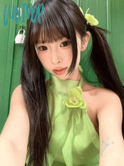 Lunivop Fashion Sweet 3D Flowear Ruffles Vest For Women Y2K Sexy Off Shoulder Slim Fit Tank Top