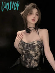 Lunivop Fashion Sweet Plaid 3D Flower Strapless Vest For Women 2024 Summer Irregular Slim Fit Tank