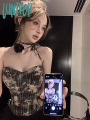 Lunivop Fashion Sweet Plaid 3D Flower Strapless Vest For Women 2024 Summer Irregular Slim Fit Tank