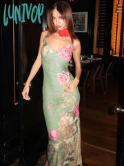 Lunivop Fashion V-Neck Floral Printed Holiday Slip Dresses For Women Sleeveless High Waist Backless