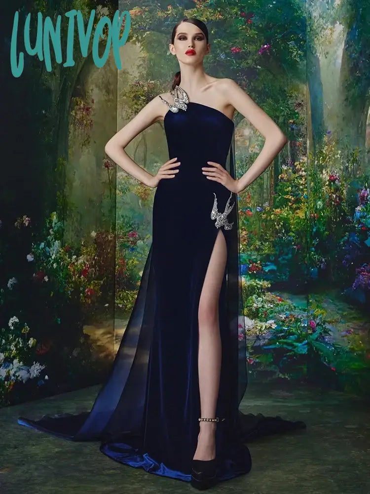Lunivop Fashion Women Elegant Luxury Diamond Swallow Design Strapless Long Dress Formal Occasion