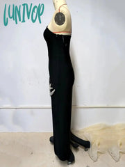 Lunivop Fashion Women Elegant Luxury Diamond Swallow Design Strapless Long Dress Formal Occasion