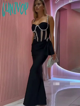 Lunivop Fashion Women Elegant Luxury Mesh Tight Spaghetti Strap Backless Diamond Design Sexy