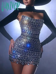 Lunivop Fashion Women Elegant Luxury Shiny Diamond Bandage Mini Dress Formal Occasion Wedding