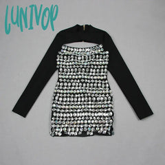 Lunivop Fashion Women Elegant Luxury Shiny Diamond Bandage Mini Dress Formal Occasion Wedding