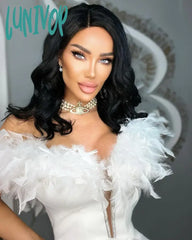 Lunivop Fashion Women Elegant Luxury Strapless V-Neck Feather Midi Bandage Dress Formal Occasion