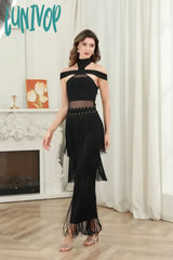 Lunivop Fashion Women Elegant Luxury Tassel Bandagelong Dress Formal Occasion Birthday Evening