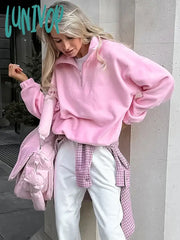 Lunivop Fashion Women’s Sports Sweatshirts Velvet Autumn Winter New Niche Solid Loose Casual