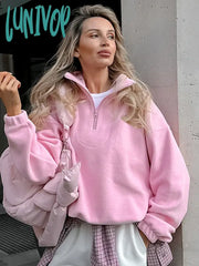 Lunivop Fashion Women’s Sports Sweatshirts Velvet Autumn Winter New Niche Solid Loose Casual