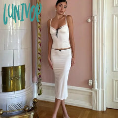 Lunivop Fashion Women’s Two Piece Summer Outfits Sleeveless Dots Print Cami Tops And Long Skirt