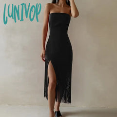 Lunivop Fashionable Solid Color Women Dress 2024 Summer Elegant New Tassel Sexy Chest Wrapping