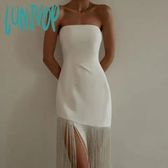 Lunivop Fashionable Solid Color Women Dress 2024 Summer Elegant New Tassel Sexy Chest Wrapping