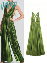 Lunivop Female Casual Wide Leg Jumpsuits Green V-Neck Sexy Backless Sleeveless Long Pants Women’s
