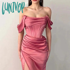Lunivop Ff The Shoulder Slim Evening Dresses Pleated Floor-Length Sexy Mermaid Prom Gowns Custom