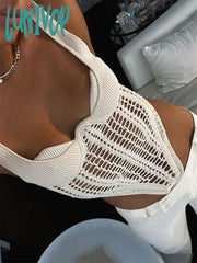 Lunivop Fishbone Waist Crocheted Knitted Crop Tops Women Vest Tee 2024 Summer Sexy Sleeveless