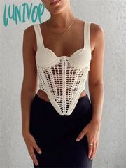 Lunivop Fishbone Waist Crocheted Knitted Crop Tops Women Vest Tee 2024 Summer Sexy Sleeveless