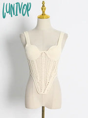 Lunivop Fishbone Waist Crocheted Knitted Crop Tops Women Vest Tee 2024 Summer Sexy Sleeveless