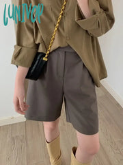 Lunivop Five-Point Pants Women’s Black Spring And Summer New Loose Wide-Leg Thin High-Waisted