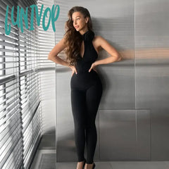 Lunivop Floral Applique Halter Sexy Cut Out Jumpsuits Fashion Outfits One Piece Women Bodycon