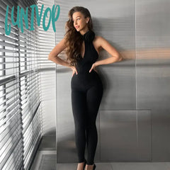 Lunivop Floral Applique Halter Sexy Cut Out Jumpsuits Fashion Outfits One Piece Women Bodycon