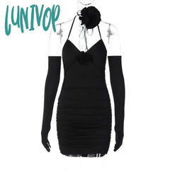 Lunivop Floral Applique Wrap Around Halter Mini Dresses Outfits For Women Summer Sexy Backless With