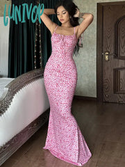 Lunivop Floral Dress Women Elegant Summer Off Shoulder Lace Up Deep V Neck Dresses Ladies Holiday