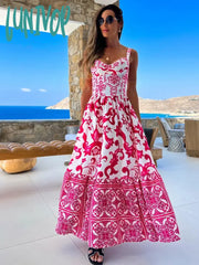 Lunivop Floral Print Long Womens Dresses 2024 Spaghetti Strap Summer Women Robe Pattern Female