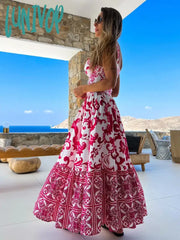 Lunivop Floral Print Long Womens Dresses 2024 Spaghetti Strap Summer Women Robe Pattern Female