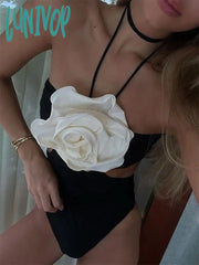 Lunivop Flower Lace Up Bikini Tops For Women Splice Hollow Out Backless Sexy Bodysuit Lingerie