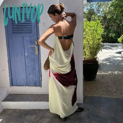 Lunivop Flower Print Holiday Dress Women Elegant Sexy Backless Strapless Maxi Dresses Summer